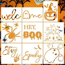 9 Pcs Large Halloween Stencils for Door Mats Reusable Painting Crafts, Cute
