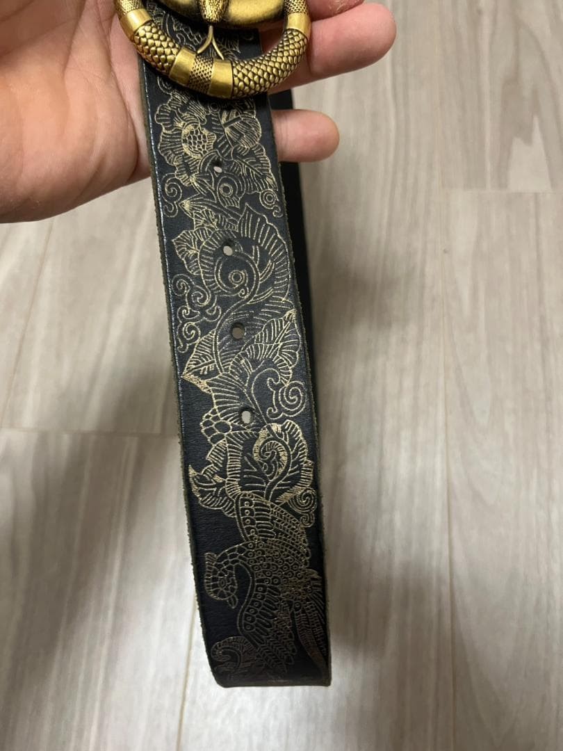 GUCCI Gucci double G buckle with snake black leather belt Size 85
