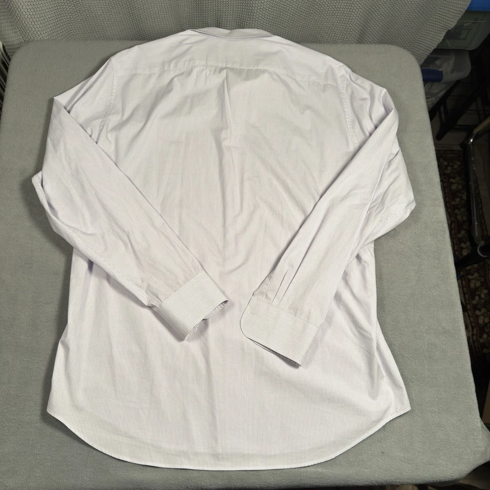 Camisa social masculina Uniqlo XL listra azul slim fit manga longa botão para cima - Imagem 2 de 4