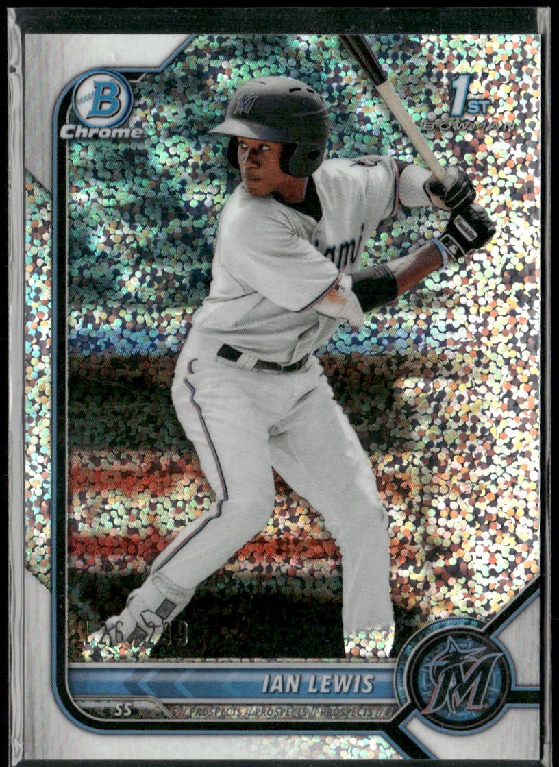 Ian Lewis 2022 Bowman #BCP-96 Chrome Speckle Refractor /299 Marlins