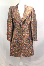 David Josef Vintage Brocade Long Blazer size 4 Sheer Gold Painted Flowers Lining