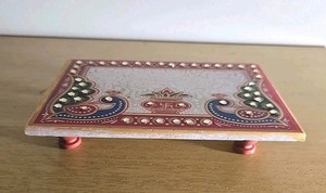 Peacock Kalash Design Marble Puja Chowki Mandir Temple Alter Table 6x4 Inch