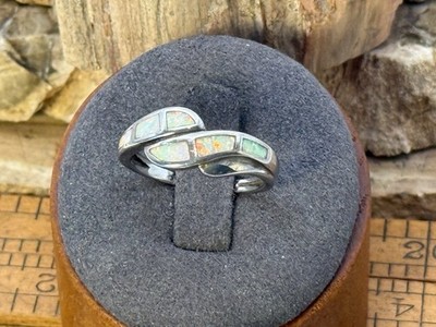 Vintage Southwestern Sterling Silver Opal Bypass Band Ring sz 6.75--460.26