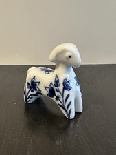 Vintage Hand painted Hungarian Hollohaza Porcelain Lamb With Blue Flower Motifs