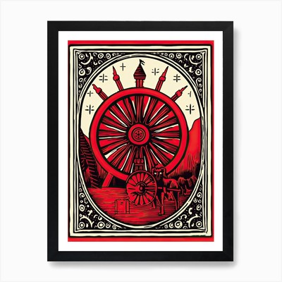 Glücksrad Tarotkarte, Vintage gerahmtes Wandbild Poster Leinwanddruck Bild