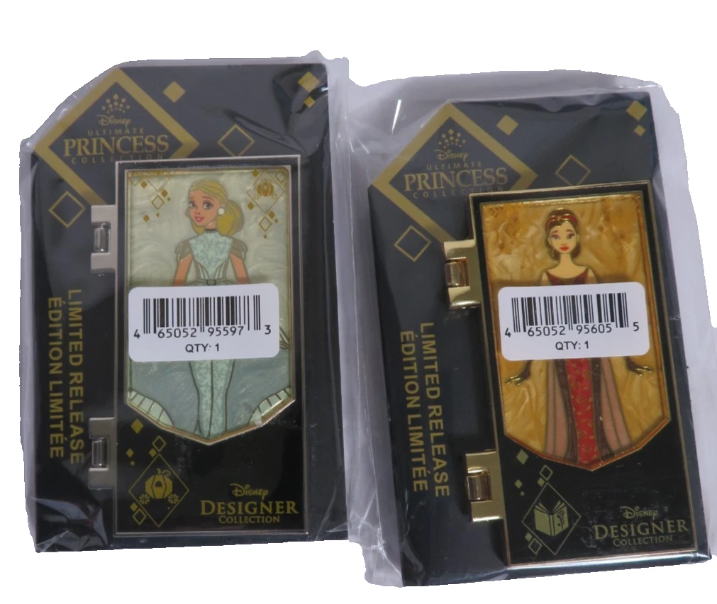 Disney Ultimate Princess Designer Collection Hinged Pins Belle + Cinderella LR N