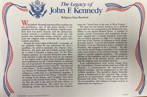 The Legacy Of John F. Kennedy, Coin And Stamp Set: Religious Issue Resolved - Imagen 3 de 3