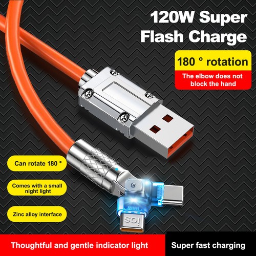 120W 2in1 Fast Charging Cable Type C IOS 180° Rotating Cable for iPhone Samsung - Zdjęcie 3 z 19