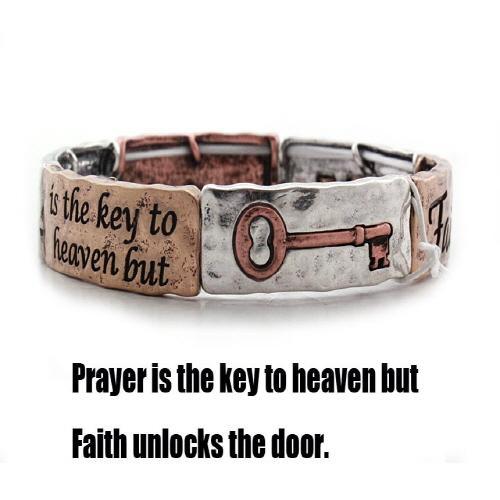 Prayer Key To Heaven Stretch Burnish Multi Tones Inspirational  Bracelet - Picture 1 of 1