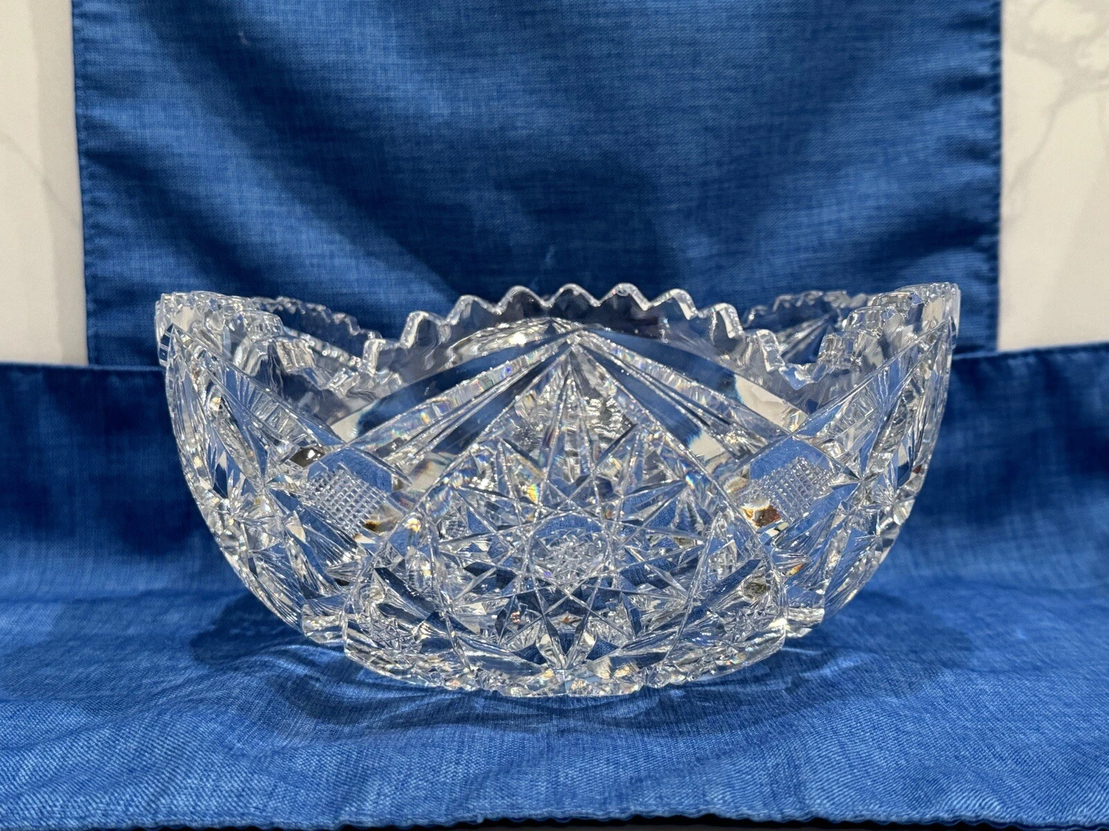 Beautiful Antique American Brilliant Cut Glass Crystal Bowl 7” Sawtooth Edge