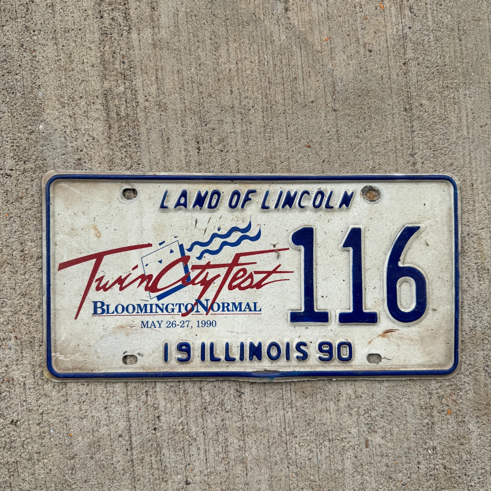 1990 Illinois EVENT License Plate Auto Tag Garage Decor Bloomington Normal 116