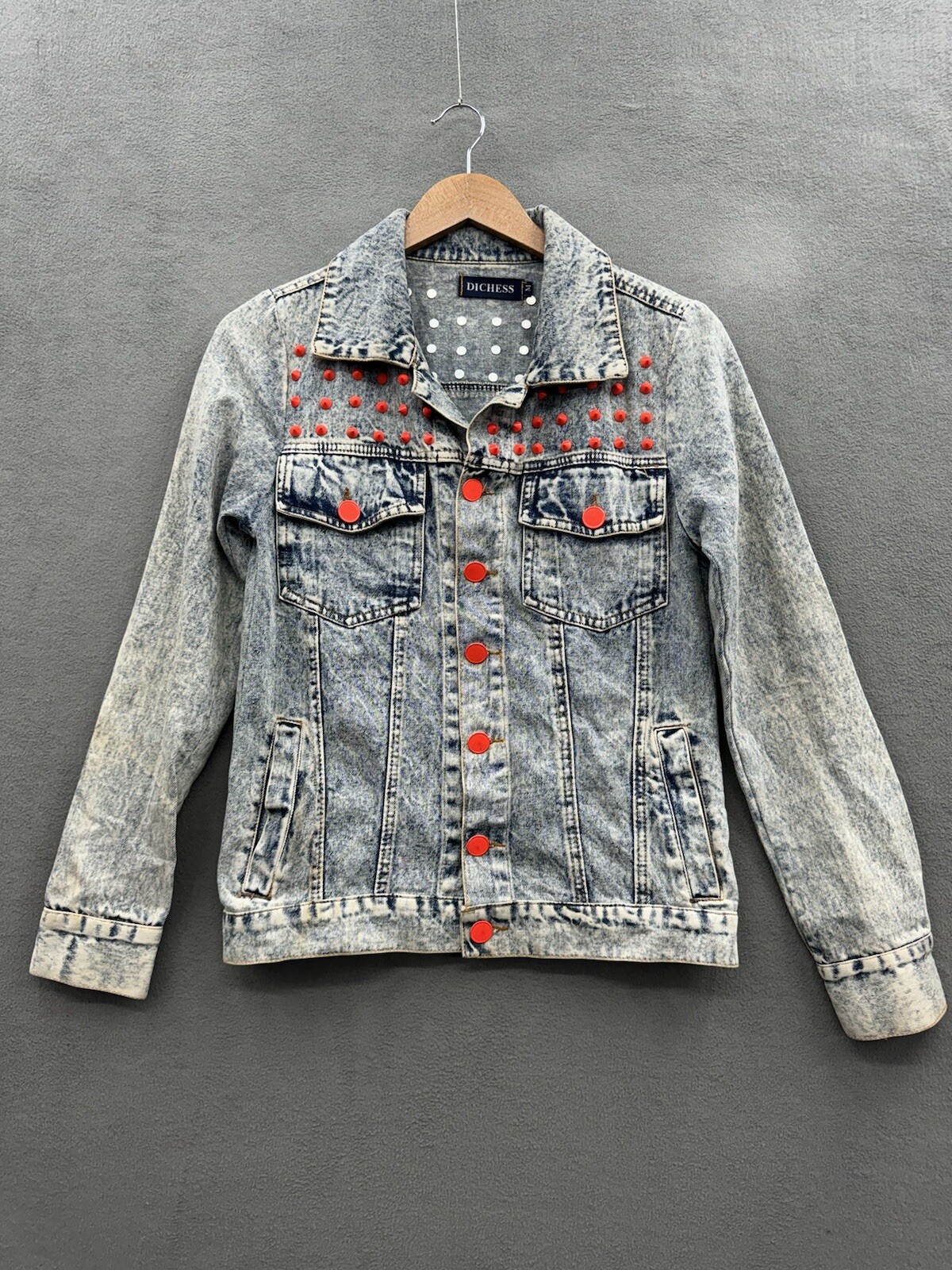Vintage Dichess Womens Medium Denim Jacket with Studded Details - Pre-Worn Condition
