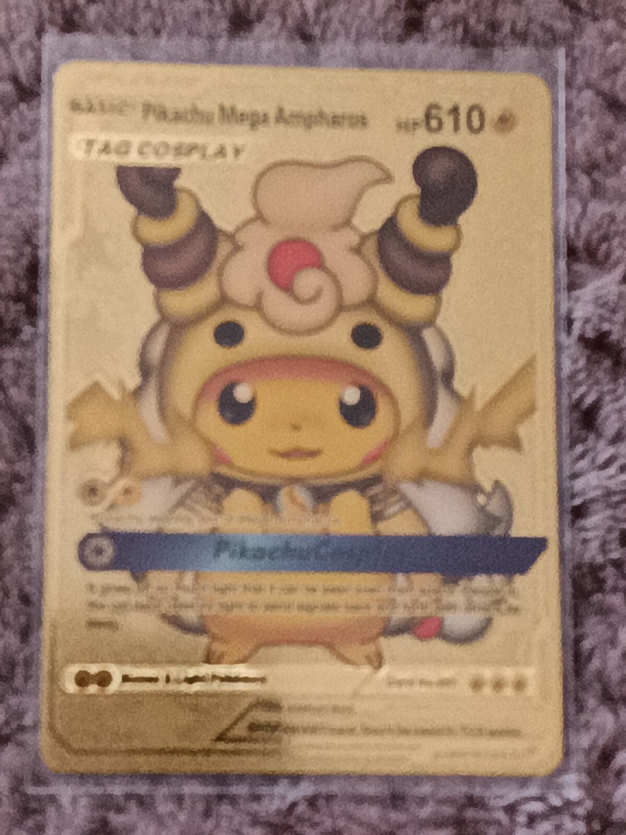 Gold Pikachu and Mega Ampharos Tag Cosplay No. 007 Rare Card with