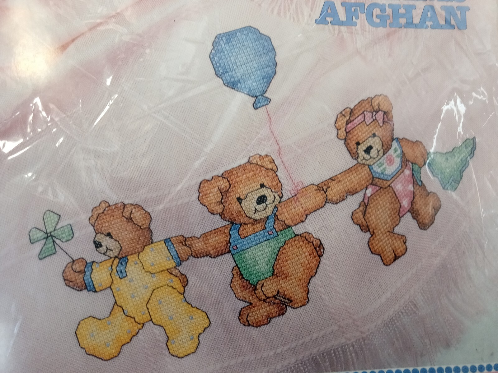 Anne Cloth Baby Afghan BEARS Counted Cross Stitch kit Pink 113954