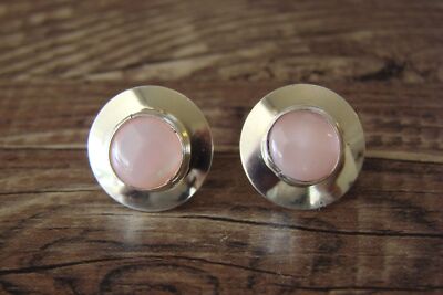 Native American Sterling Silver Round Pink Shell Post Earrings by Russel Wilson