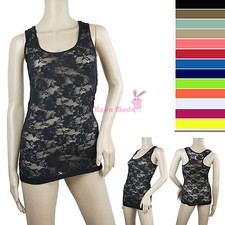 ROSE FLORAL LACE STRETCH RACER BACK CAMI SHIRTS SLIMMING MESH TANK TOP HOT TEE