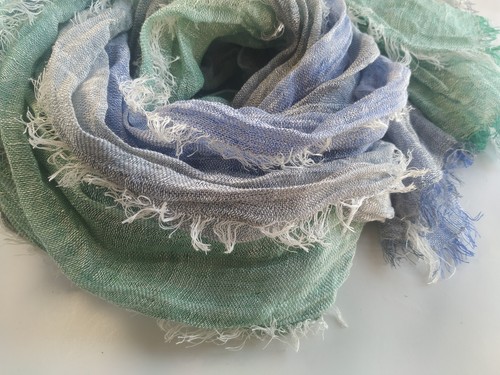 gauze flax designer 100% linen scarf frayed edges made of 4 panels multicolor - Picture 5 of 14
