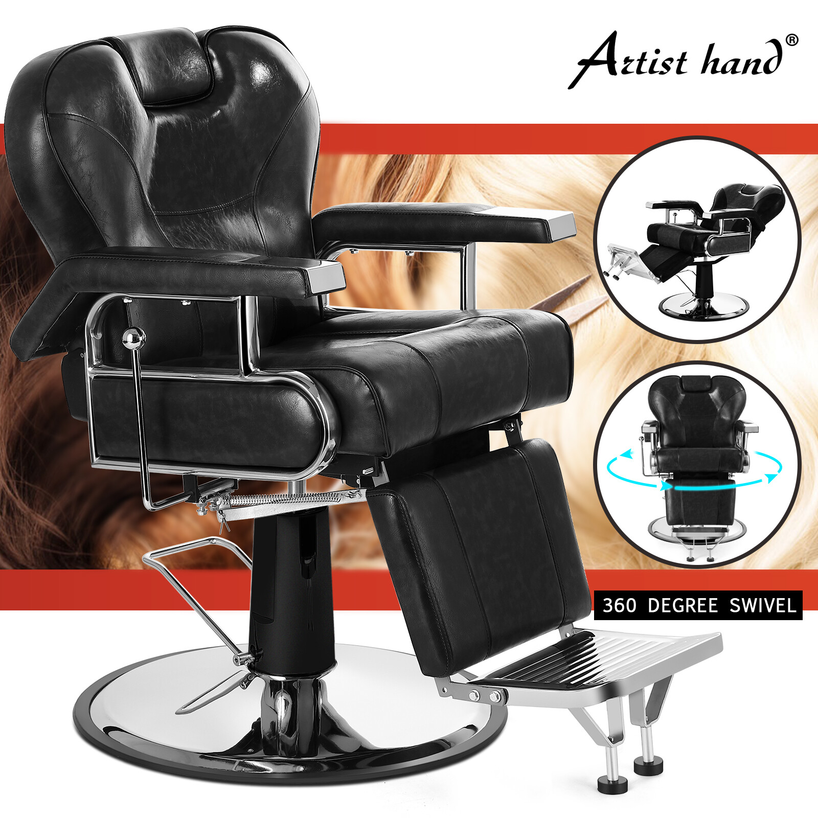 Black Reclining All Purpose Heavy Duty Barber Chair Hydraulic Salon Spa Beauty