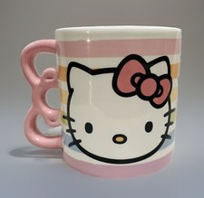 NEW Sanrio Hello Kitty Stripe Pattern 20oz Ceramic Coffee Mug w/Pink Bow Handle