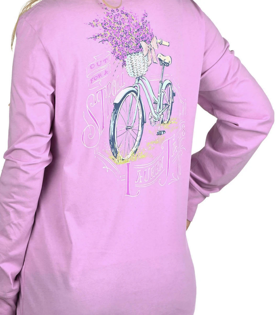 WOMEN S LONG SLEEVE GRAPHIC TEE LAUREN JAMES Floral Purple Small or Medium NEW