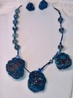 Blue Druzy Geode Quartz AgateLabradorite,18" Handmade Necklace, Matching Earring