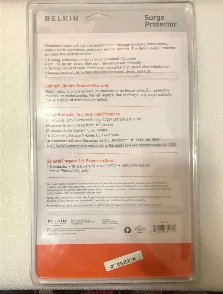 2 Packs Belkin Surge Protector 6 Outlet 3 ft Cord w/ Bonus 6 ft Extension Cord - Image 2 of 2