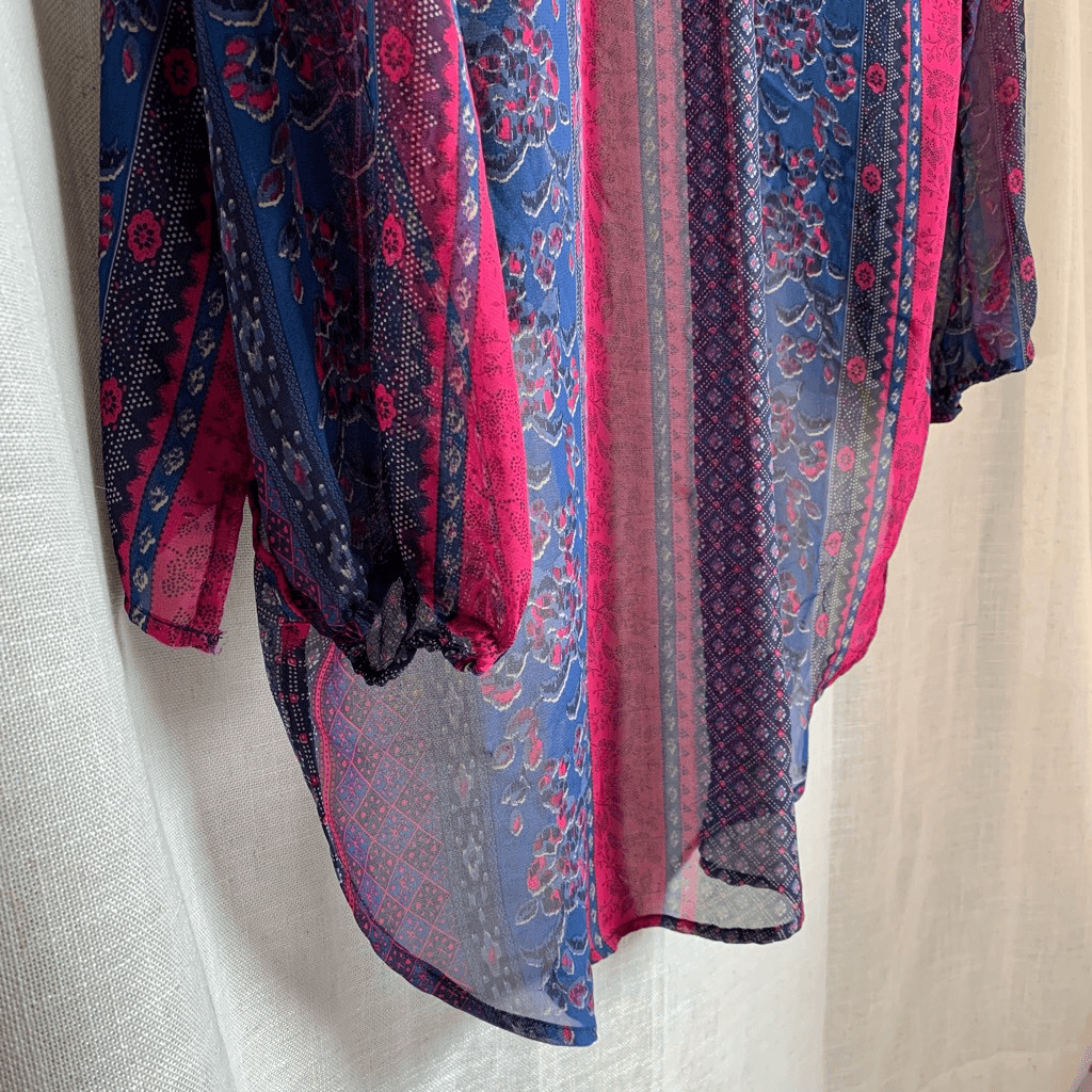 Wallflower Boho Patchwork Print Sheer Kimono Card… - image 6