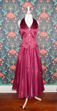 Vintage 90's Y2K Burgundy Halter Satin Whimsigoth Vest Bodice Prom Hoco Dress