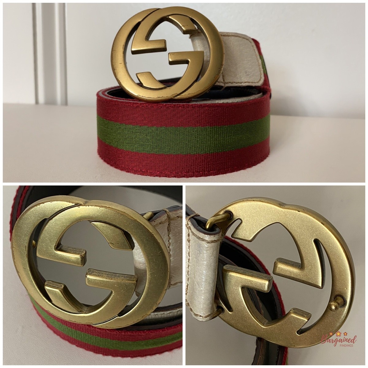 Authentic Gucci Red/Green Web Leather Gold Interlocking G Authentic Gucci Red/Green Web Leather Gold Interlocking G