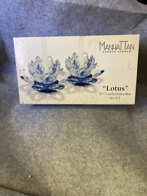 NEW !! Manhattan Candle Lights ''LOTUS'' Blue Candle Holder ~ 5 1/2''   