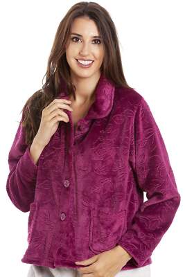 Camille Womens Button Up Rose Embossed Bed Jackets UK