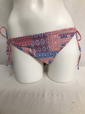 BP PATCHWORK TIE SIDE HIPSTER BIKINI SWIM BOTTOMS PANT PINK BLUE MEDIUM NEW!! 