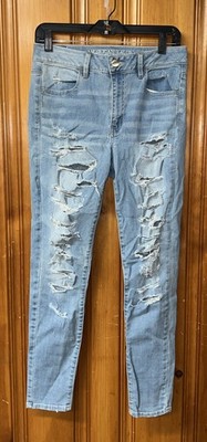 American Eagle Destroyed High Rise Jeggings Size 10 Light Wash 