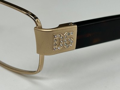 Dolce Gabbana Eyeglasses Men Women Gold Brown Square Rhinestone DG 1108
