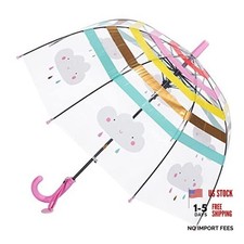 Kids Clear Umbrellas for Rain Dome Bubble Umbrella Windproof for Rainbow-Pink