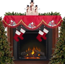 Santa Claus Christmas Trees Red Mantel Scarf (19" x 90")