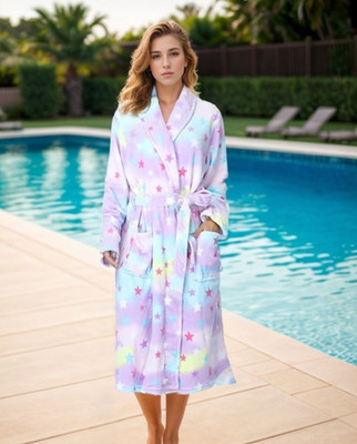 Soft BathRobe Women XS/S DressingGown Comfortable  WrapRobe Cozy Print Spa Robe