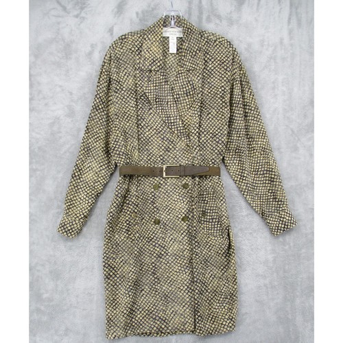 Vintage Jones New York Shirt Dress Womens 4 Silk Snake Animal Print Belted Gray