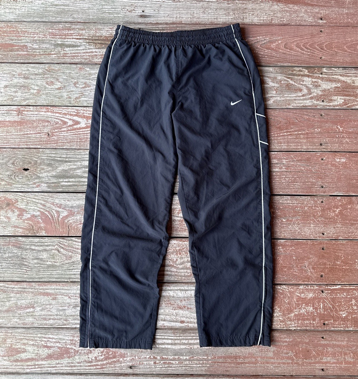 Vintage Y2K Nike Track Pants Mens XL Black Windbreaker Baggy Lined Side Stripe