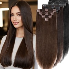 Thick Double Wefts Clip In Hair Extensions Full Head 100 Remy Human Hair 8PCS