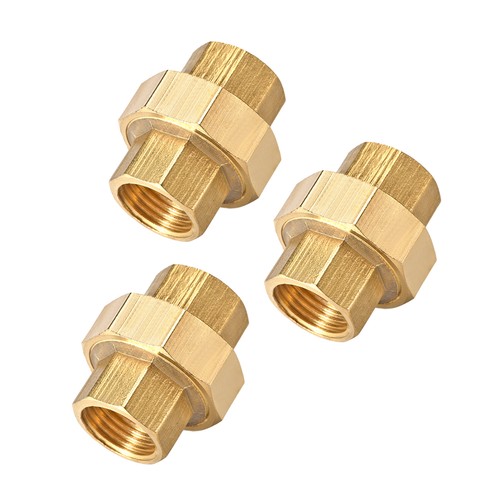 Brass Pipe Union Connector Coupling 1/2PT Fitting Female Connects 3Pcs