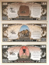 3 Fantasiebanknoten Spinnen, je 1 Mio Dollar USA