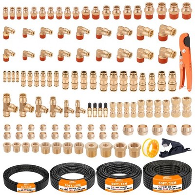 CheeMuii 124 PCS Brass DOT Air Line Fittings 50FT-4ROLL-124PCS, Black & Gold 