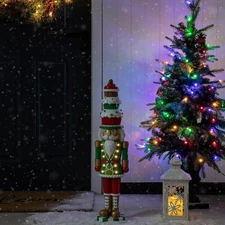 Glitzhome Lighted Christmas Nutcracker with Cupcake Hat, Red 