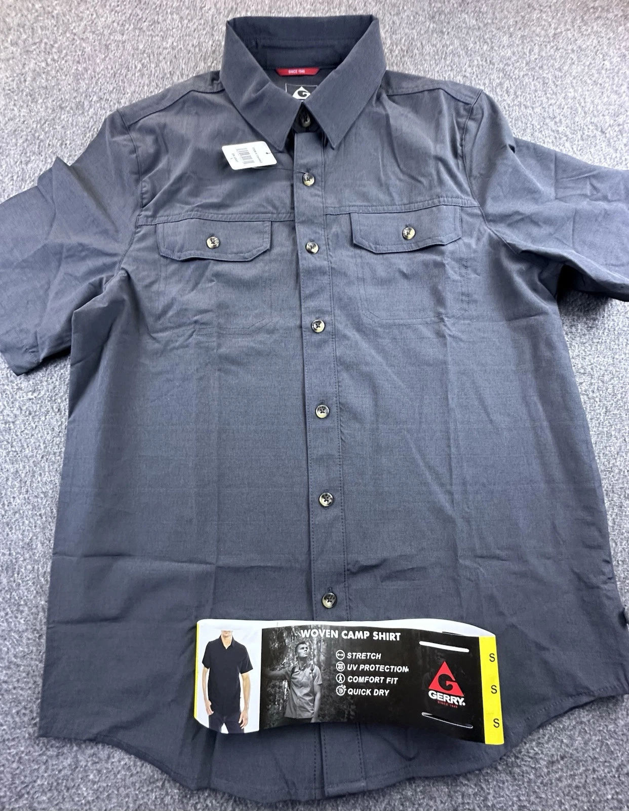 Gerry Camp Shirt Men's Small Dark Gray Button Up Short Sleeve Quick Dry New