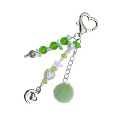 Adorable Macaron Colorful Moon Charm with Sturdy Wool Beads Keyring Pendant