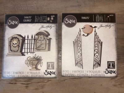 2 Halloween Tim Holtz Thinlit Dies Graveyard Colorize 666383 & Gate Keeper 66473
