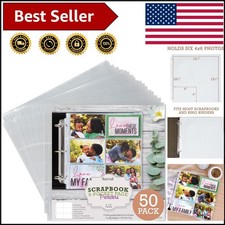 Elegant 12x12 Scrapbook Refill Pages, 50 Pack - 6 Pocket Protectors for Photos