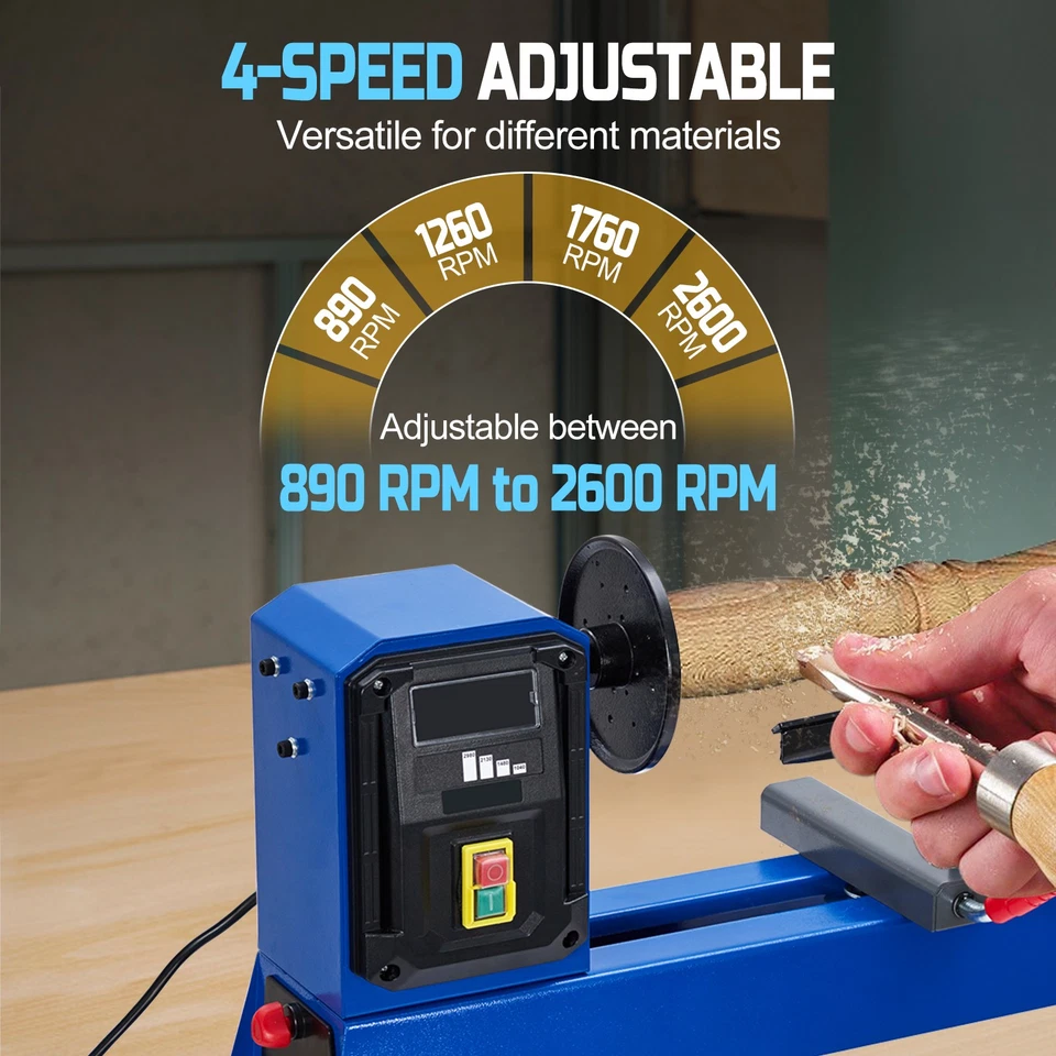 Benchtop Wood Lathe 14" x 20" 400W Power Wood Turning Lathe Adjustable Speeds - Image 2 of 4