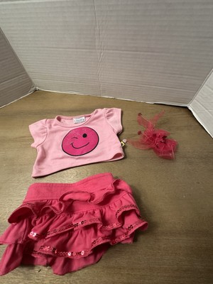 Build A Bear Vintage Hot Pink Fuchsia Outfit Smile Shirt Ruffled Skirt BABW Bow